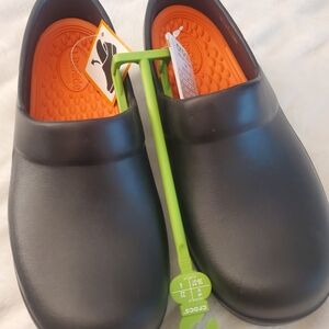 CROCS Kids Black Slippers with Orange Interior